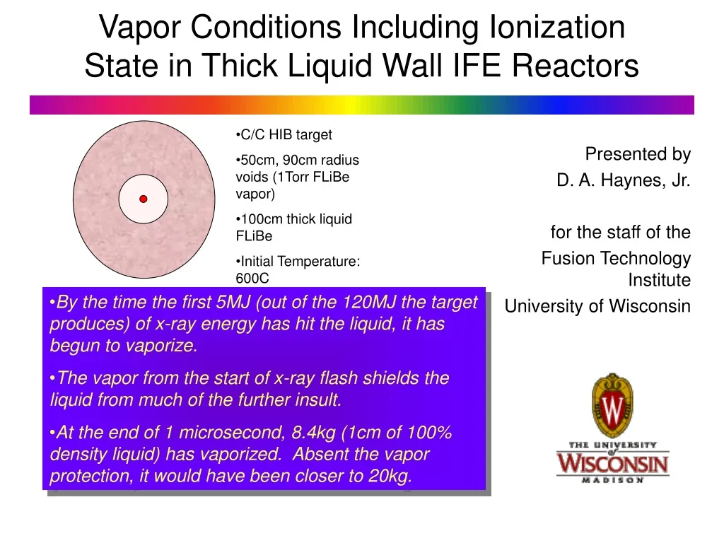 vapor conditions including ionization state in thick liquid wall ife reactors n.