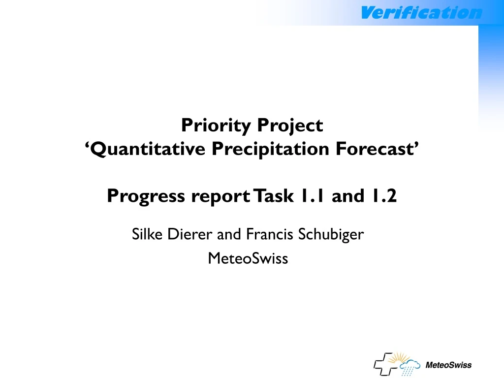 priority project quantitative precipitation forecast progress report task 1 1 and 1 2 n.