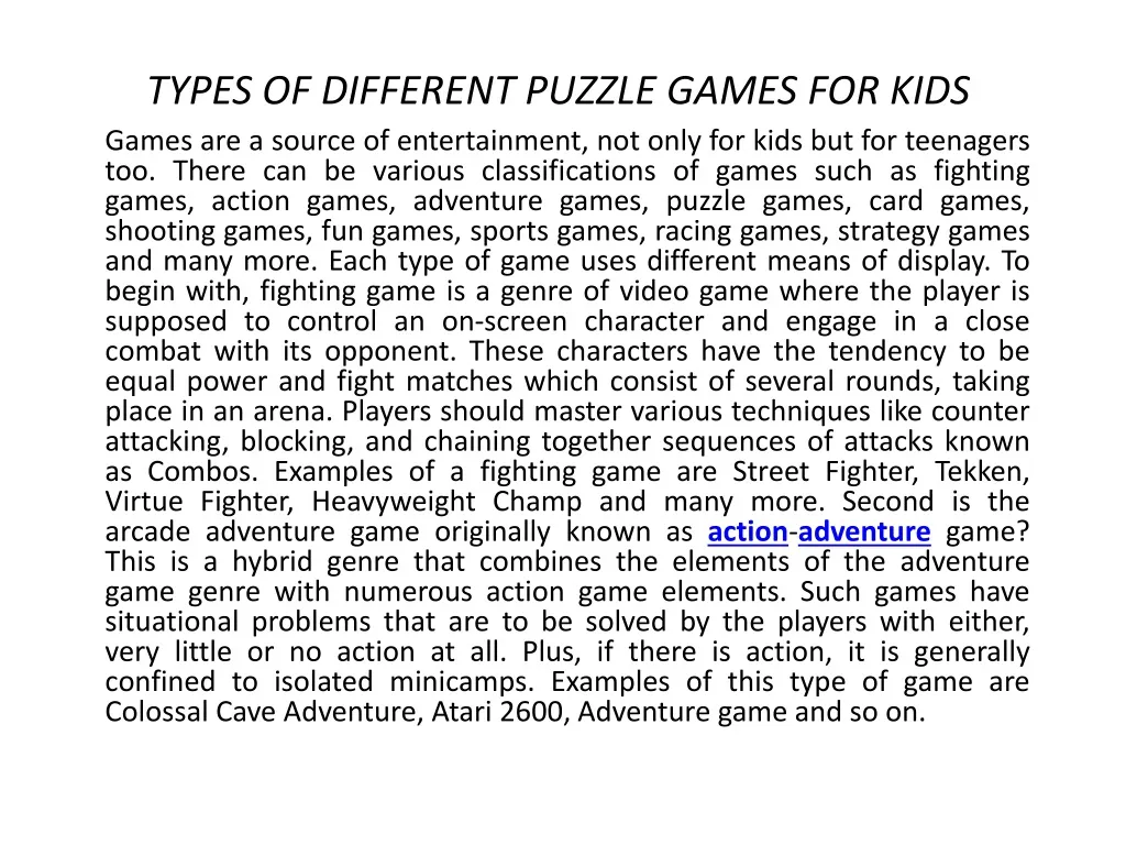 types of different puzzle games for kids n.