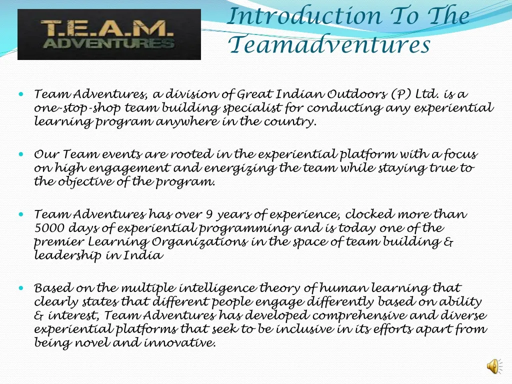introduction to the teamadventures n.