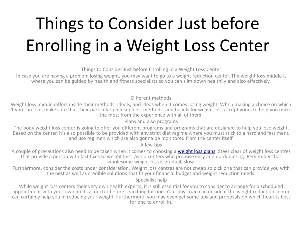 things to consider just before enrolling in a weight loss center n.