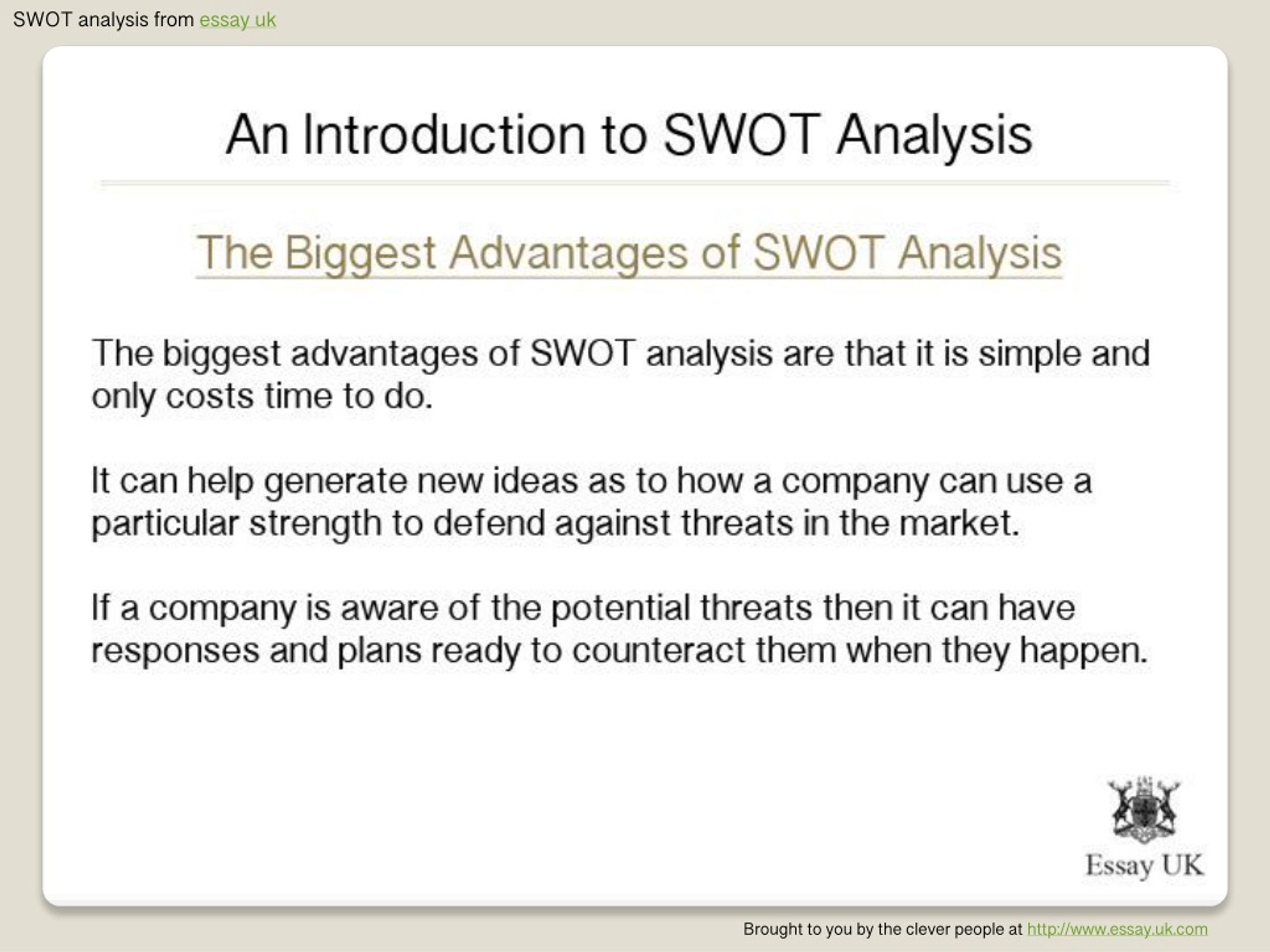  Swot Analysis Paper Management SWOT Analysis Sample Essay From 