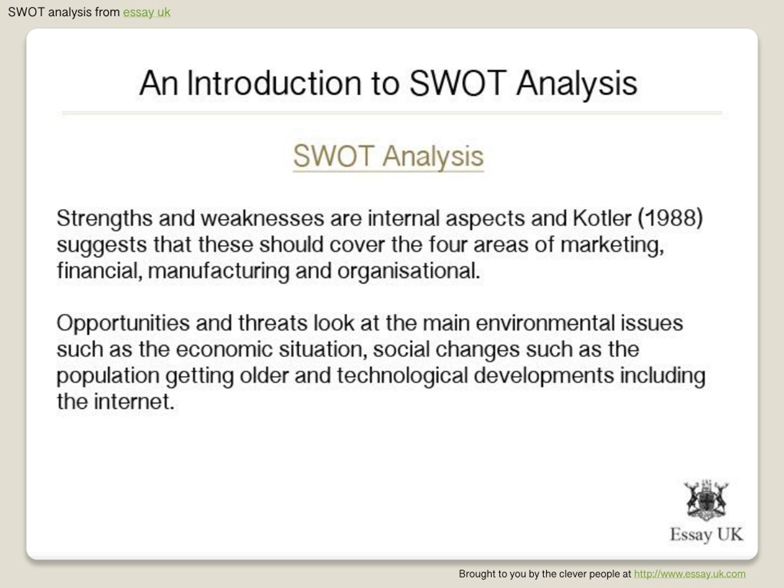 introduction for an essay about swot analysis