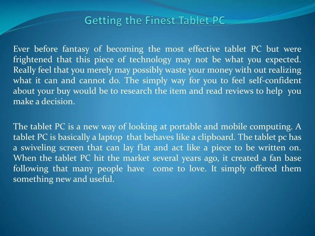 getting the finest tablet pc n.