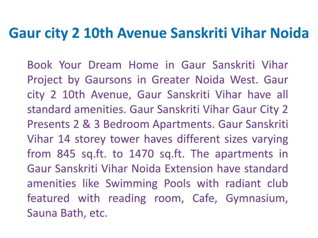 gaur city 2 10th avenue sanskriti vihar noida n.