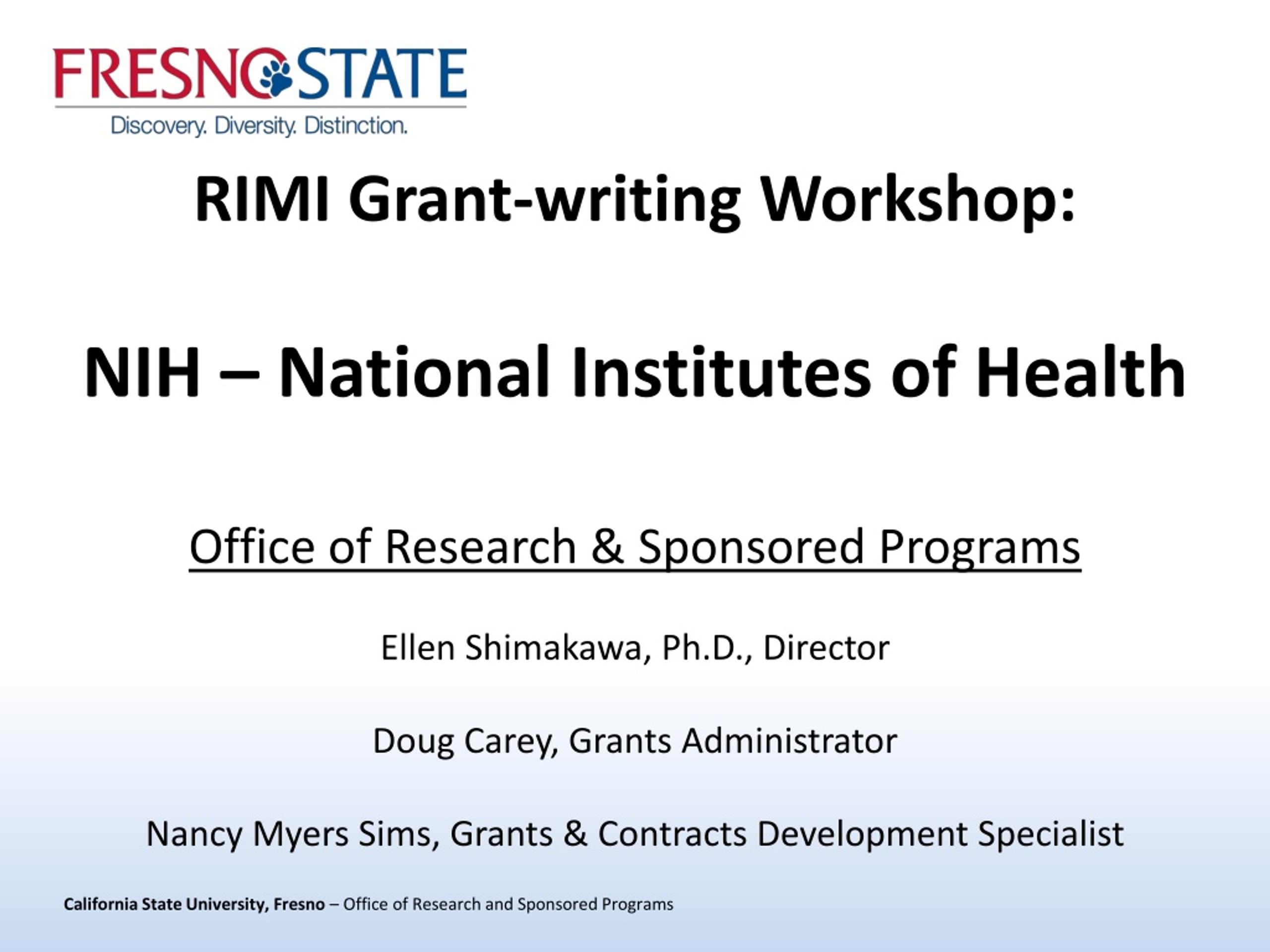PPT RIMI Grantwriting NIH National Institutes of Health