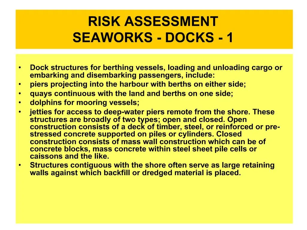 PPT RISK ASSESSMENT SEAWORKS DOCKS 1 PowerPoint Presentation