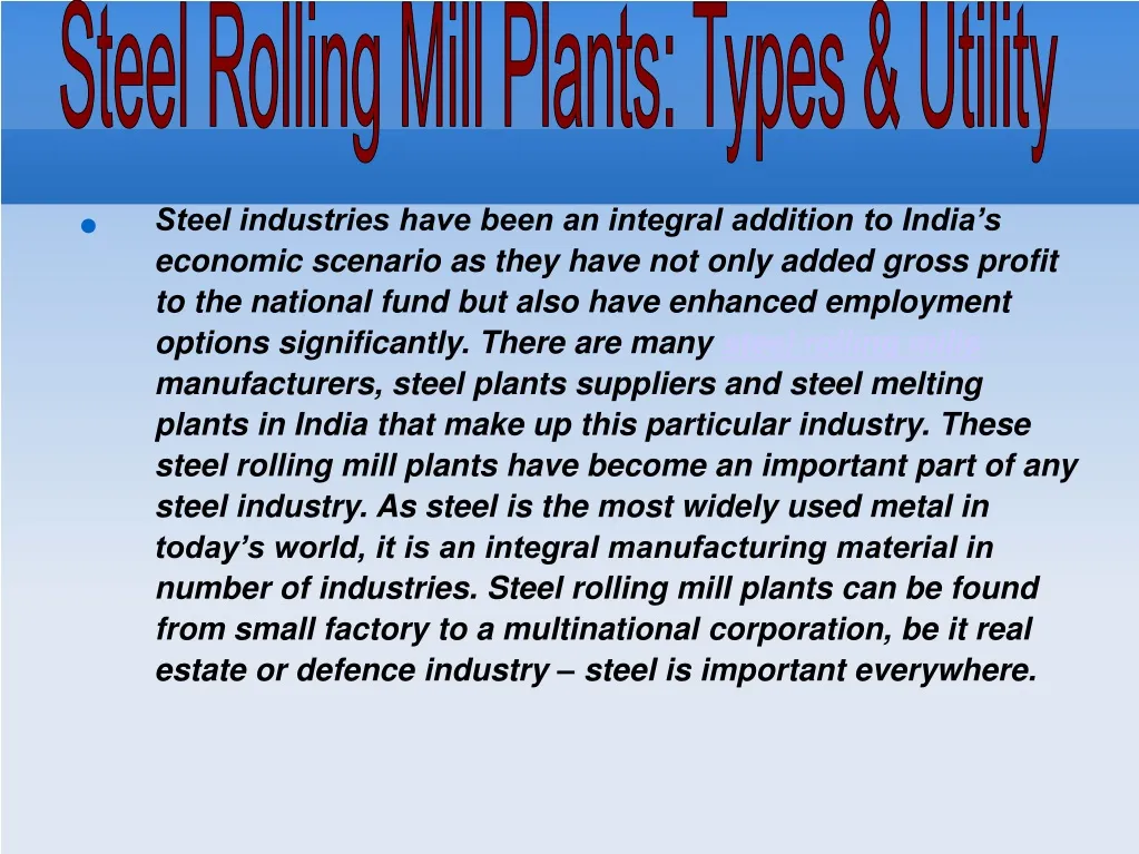 steel rolling mill plants types utility n.