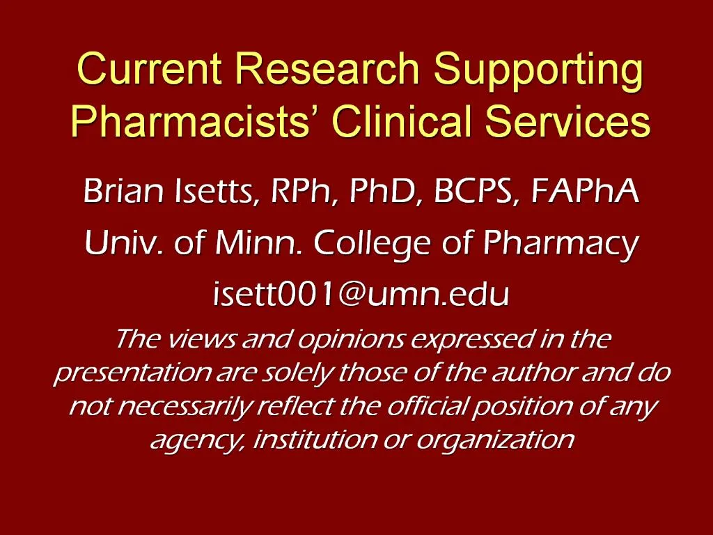 PPT Current Research Supporting Pharmacists Clinical Services