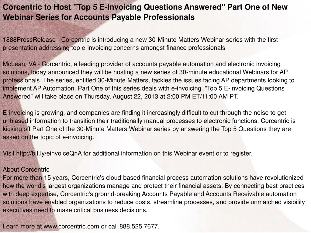 PPT Corcentric To Host Top 5 E Invoicing Questions Answered 