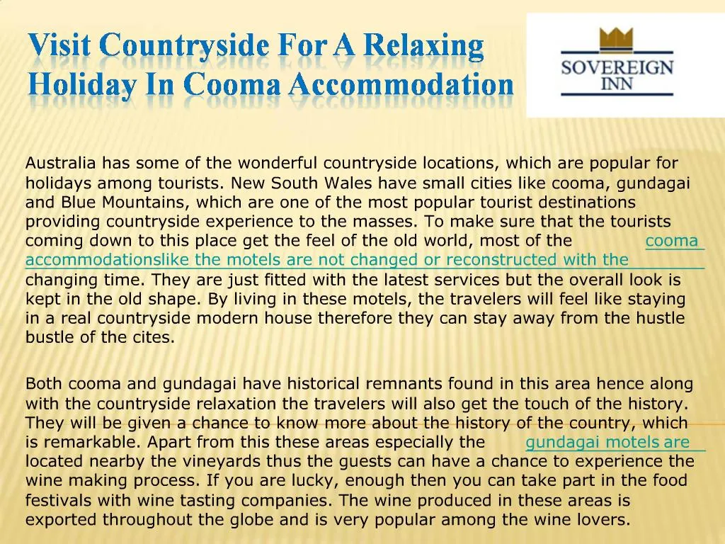 Ppt Visit Countryside For A Relaxing Holiday In Cooma Powerpoint Presentation Id