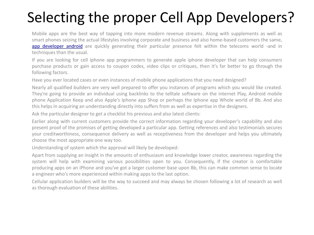 selecting the proper cell app developers n.