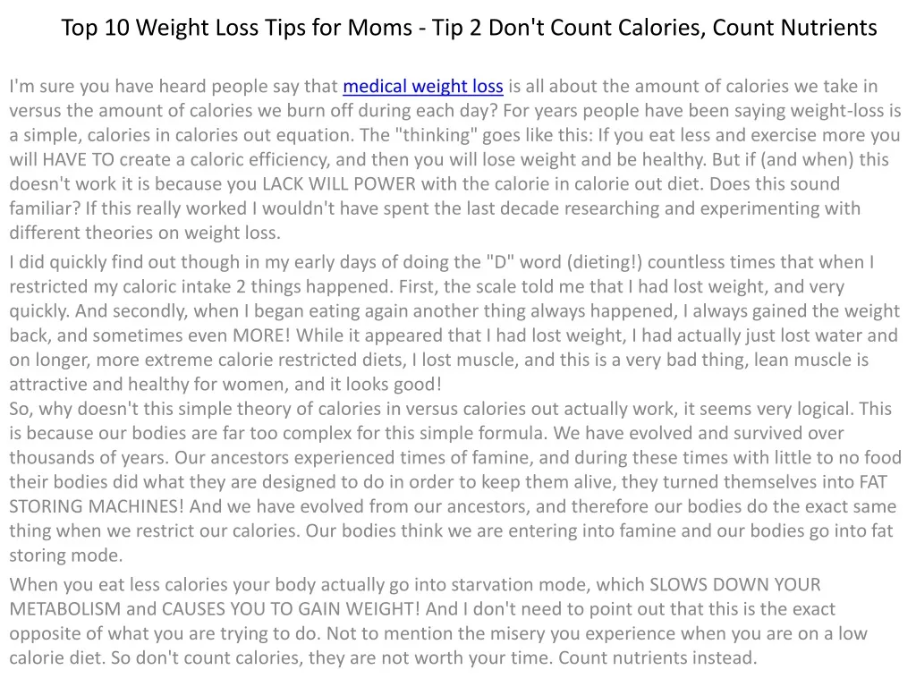 top 10 weight loss tips for moms tip 2 don t count calories count nutrients n.