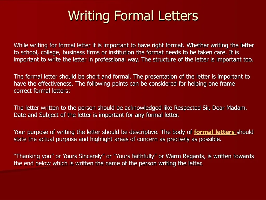 presentation on formal letter writing