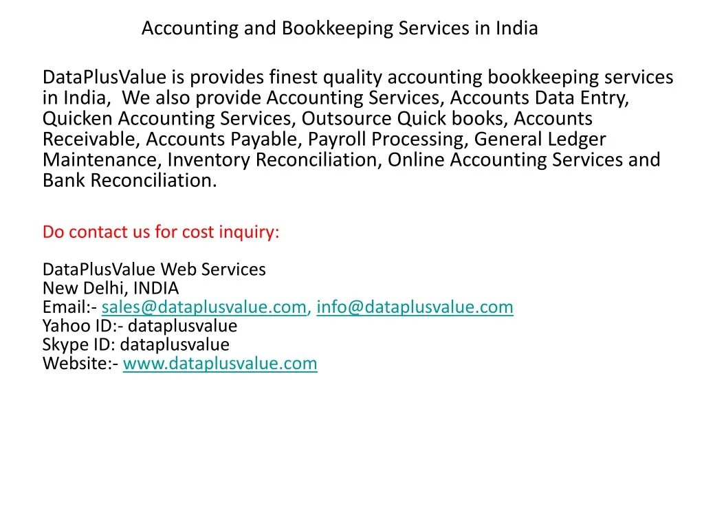 accounting and bookkeeping services in india n.