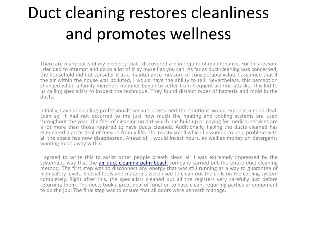 duct cleaning restores cleanliness and promotes wellness n.