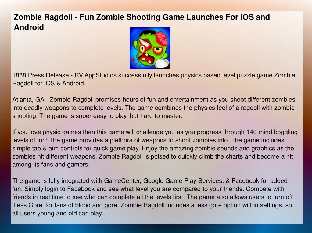zombie ragdoll fun zombie shooting game launches n.