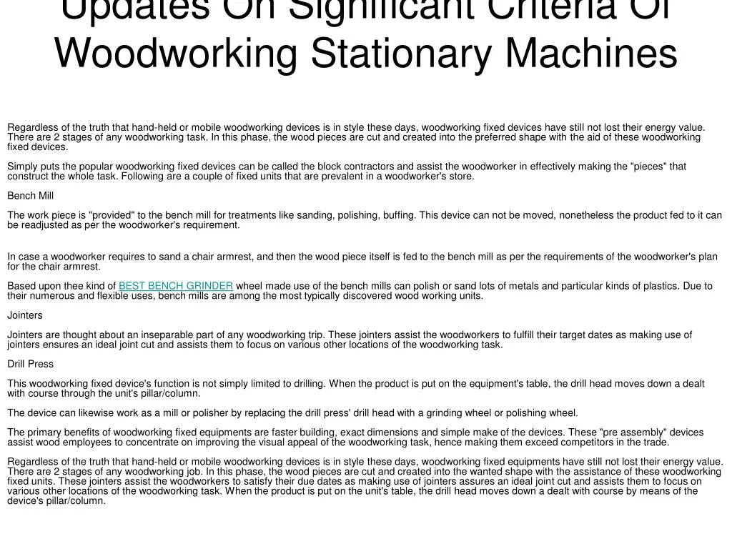 updates on significant criteria of woodworking stationary machines n.