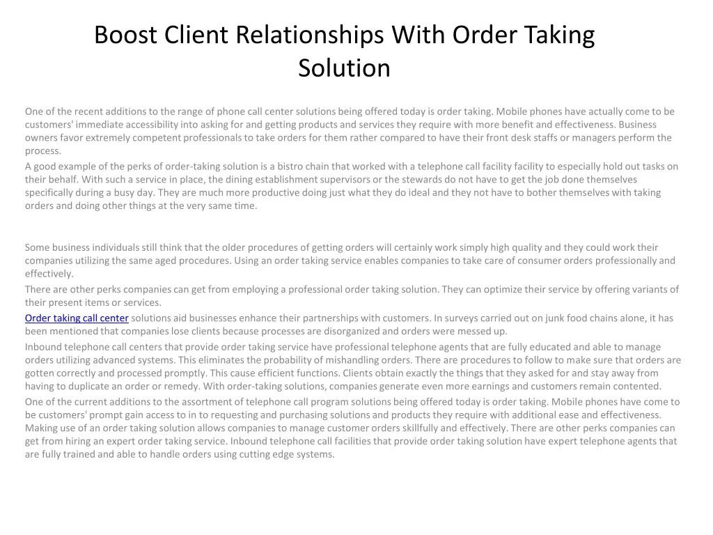 boost client relationships with order taking solution n.