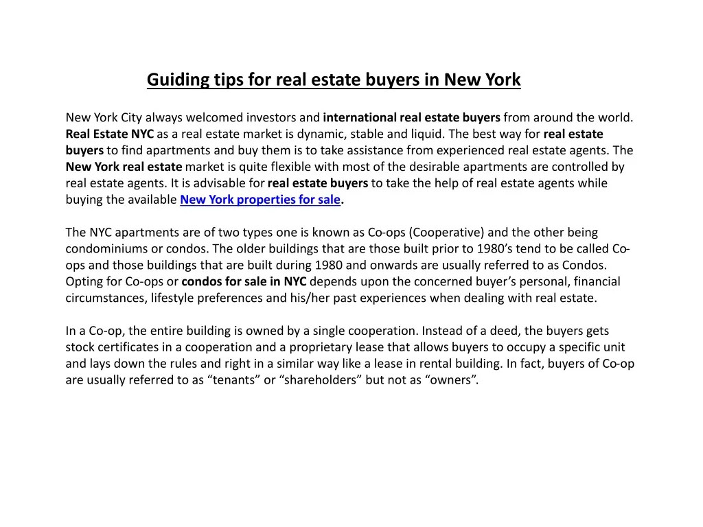guiding tips for real estate buyers in new york n.