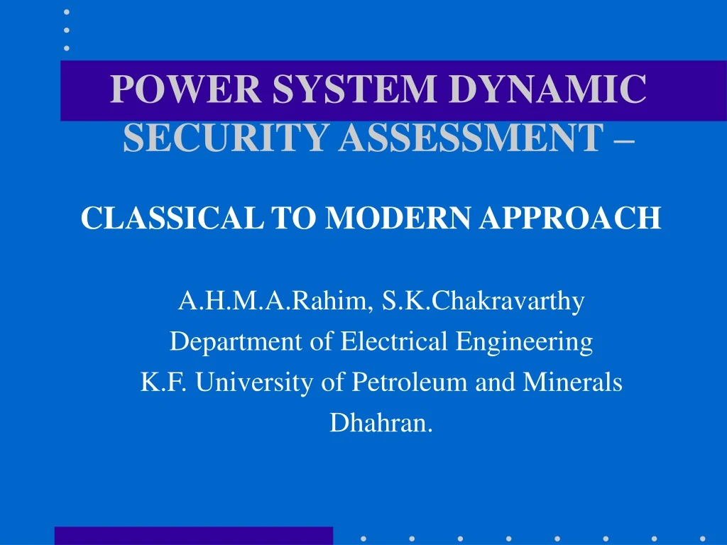 power system dynamic security assessment n.
