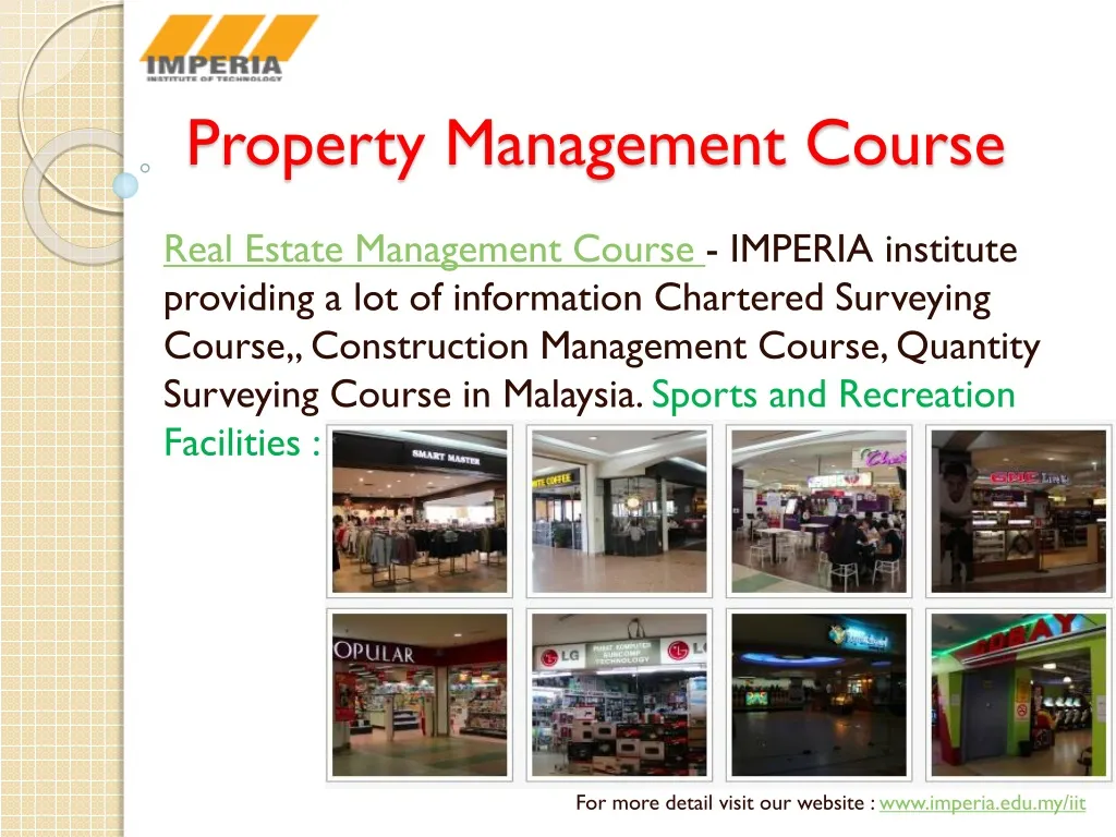 PPT Property Management Course at Imperia institute Technology i