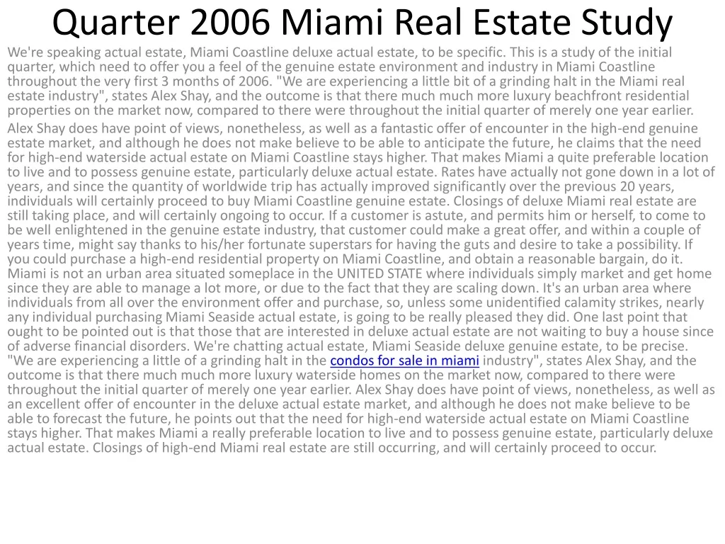 quarter 2006 miami real estate study n.