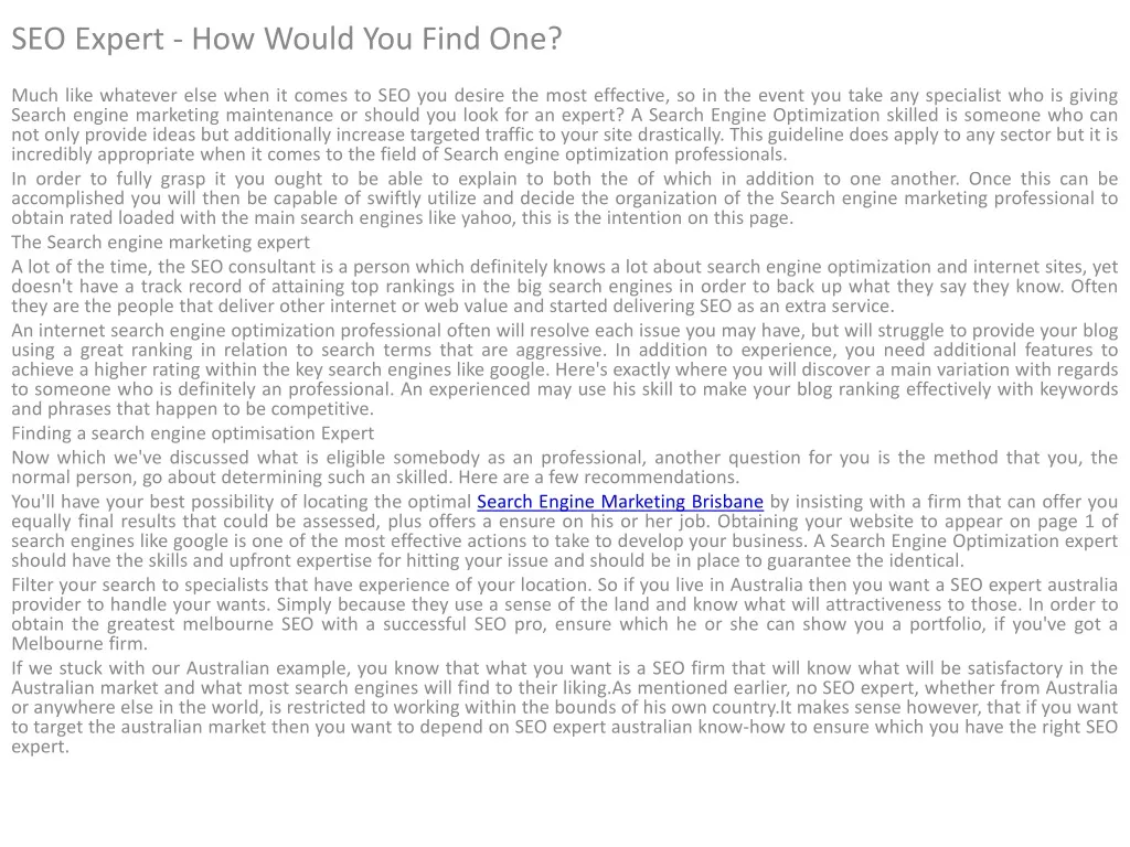 seo expert how would you find one much like n.