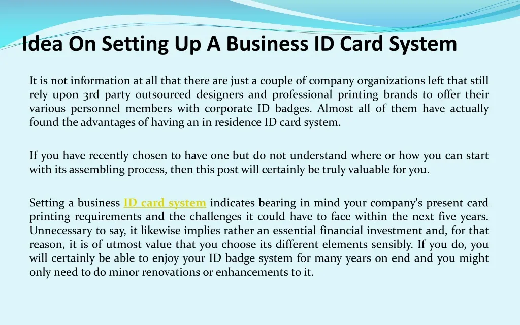 idea on setting up a business id card system n.