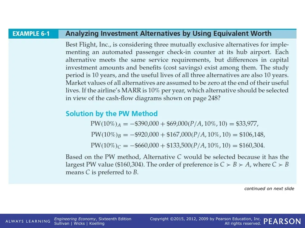 example 6 1 analyzing investment alternatives by using equivalent worth n.