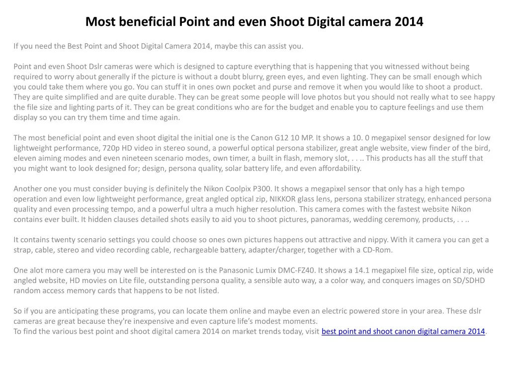 most beneficial point and even shoot digital camera 2014 n.