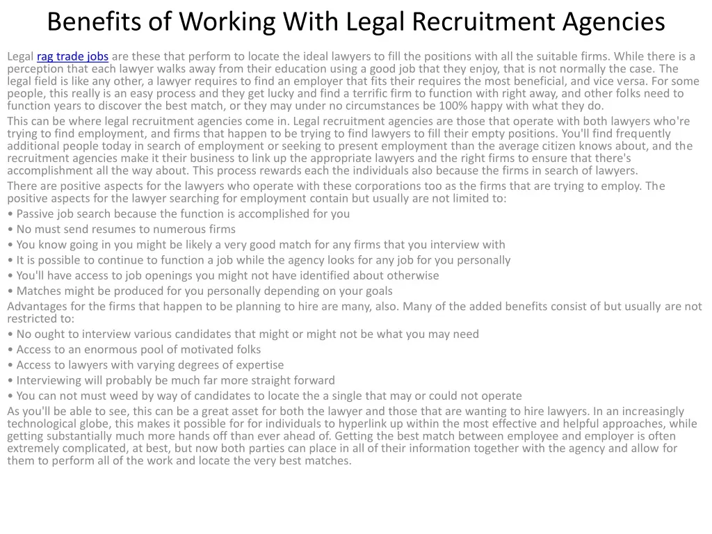 benefits of working with legal recruitment agencies n.