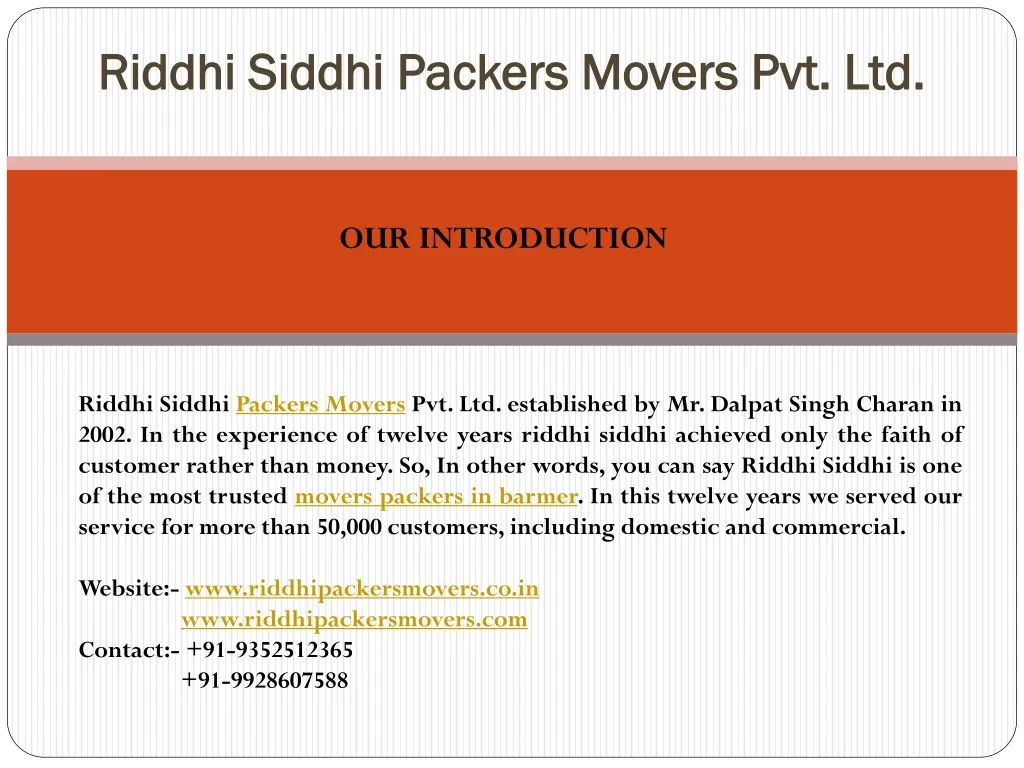riddhi siddhi packers movers pvt ltd n.