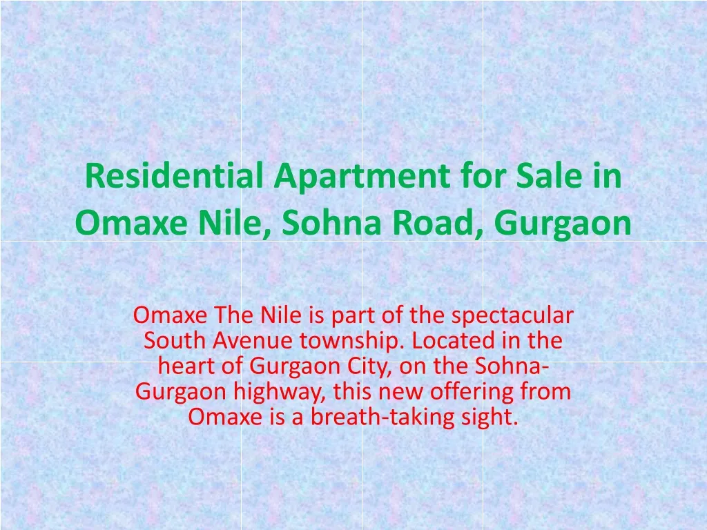 residential apartment for sale in omaxe nile sohna road gurgaon n.