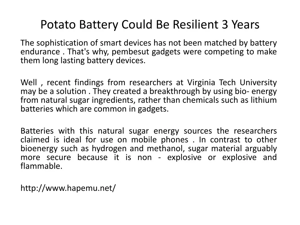 potato battery could be resilient 3 years n.