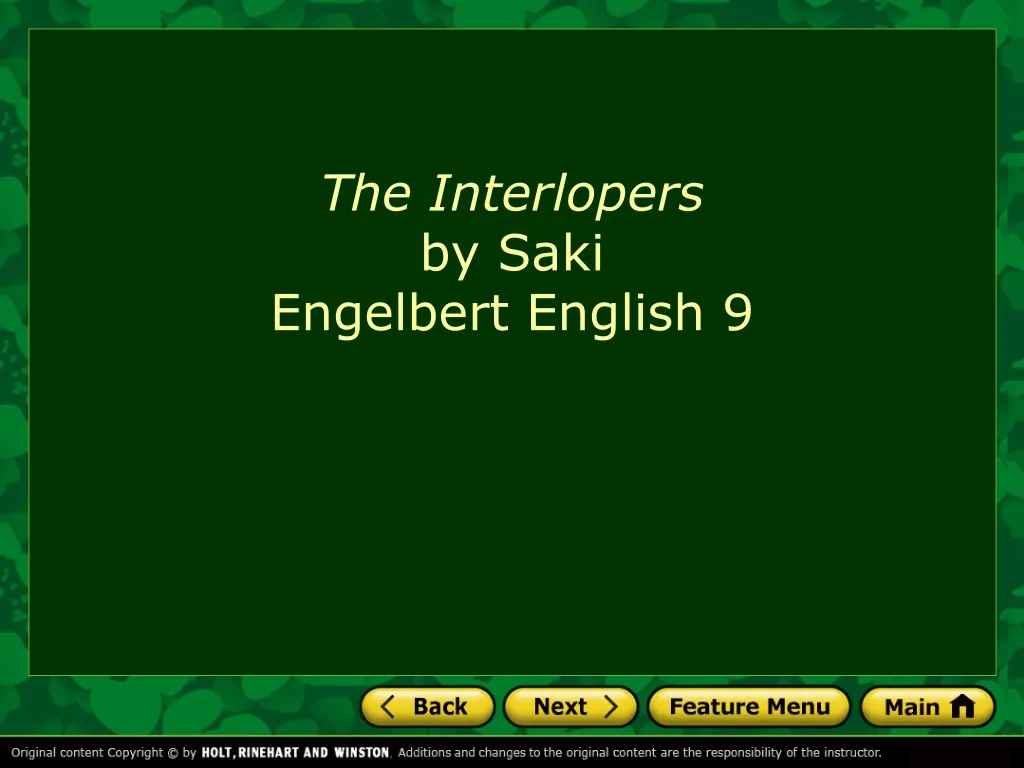 the interlopers by saki engelbert english 9 n.