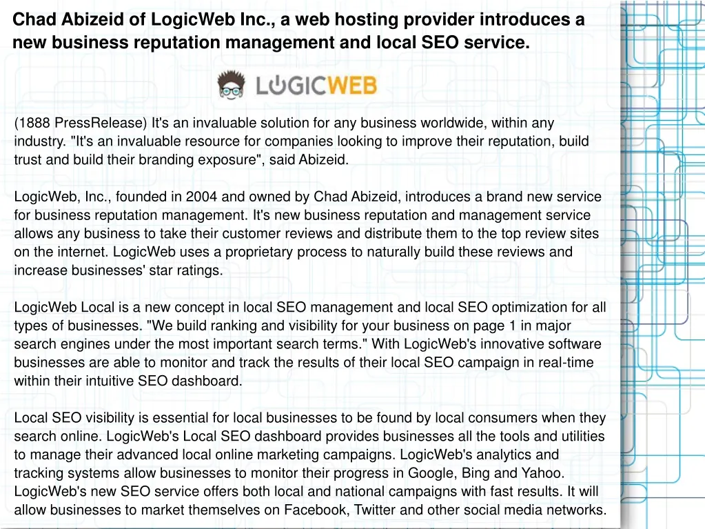 Ppt Chad Abizeid Of Logicweb Inc A Web Hosting Provider Introd Images, Photos, Reviews