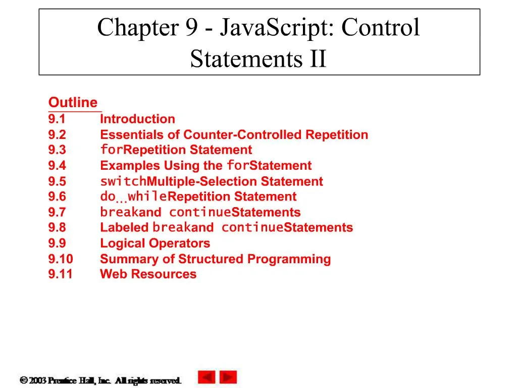 PPT - Chapter 9 - JavaScript: Control Statements II PowerPoint ...