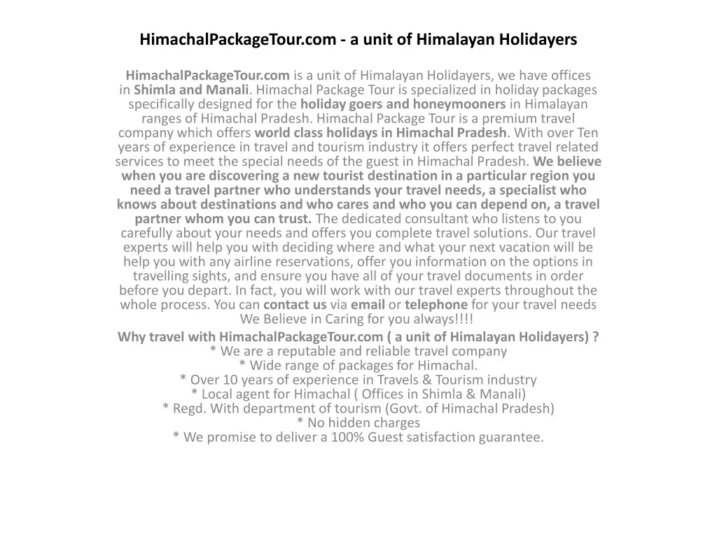 himachalpackagetour com a unit of himalayan holidayers n.