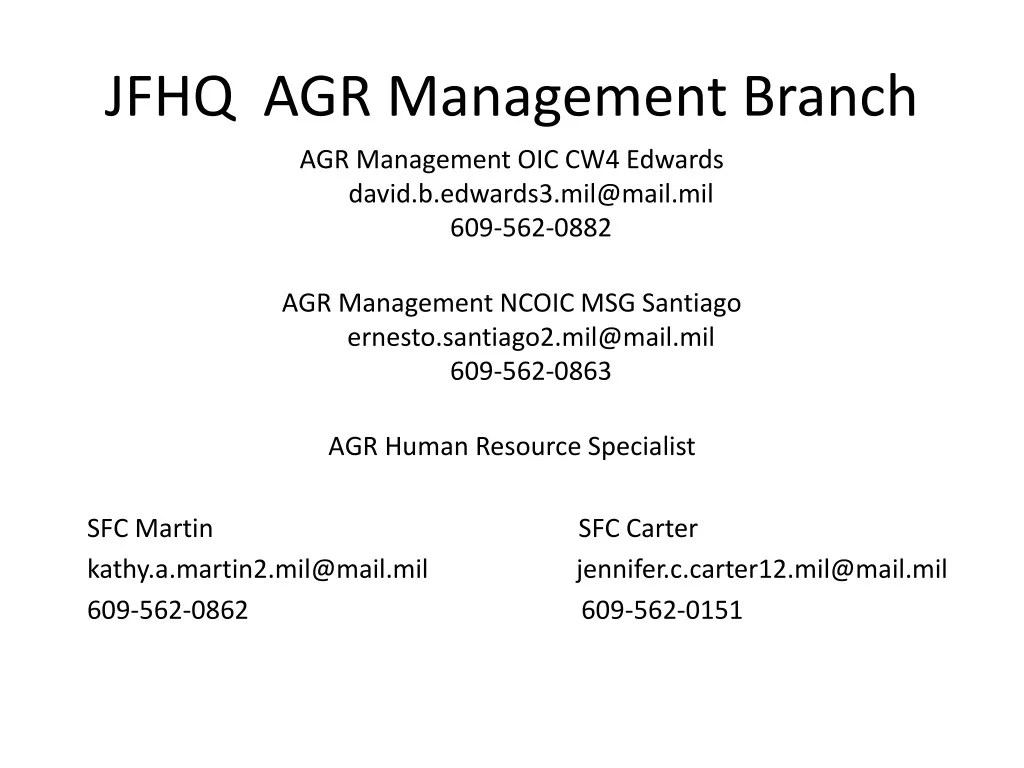 jfhq agr management branch n.