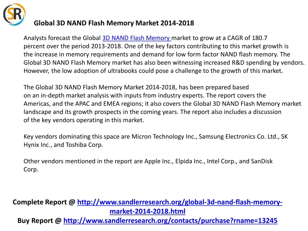 global 3d nand flash memory market 2014 2018 n.