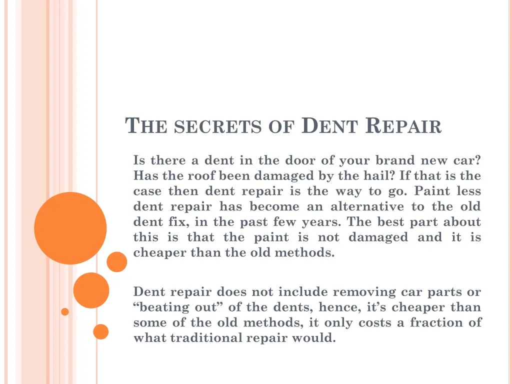 the secrets of dent repair n.
