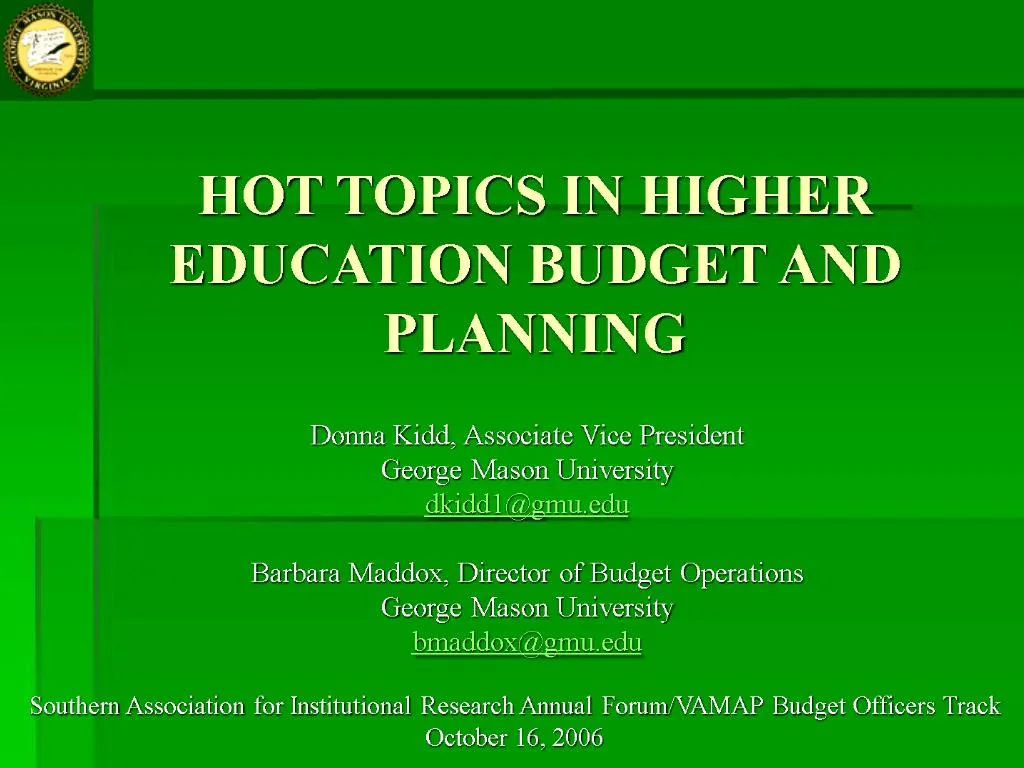 PPT HOT TOPICS IN HIGHER EDUCATION BUDGET AND PLANNING PowerPoint