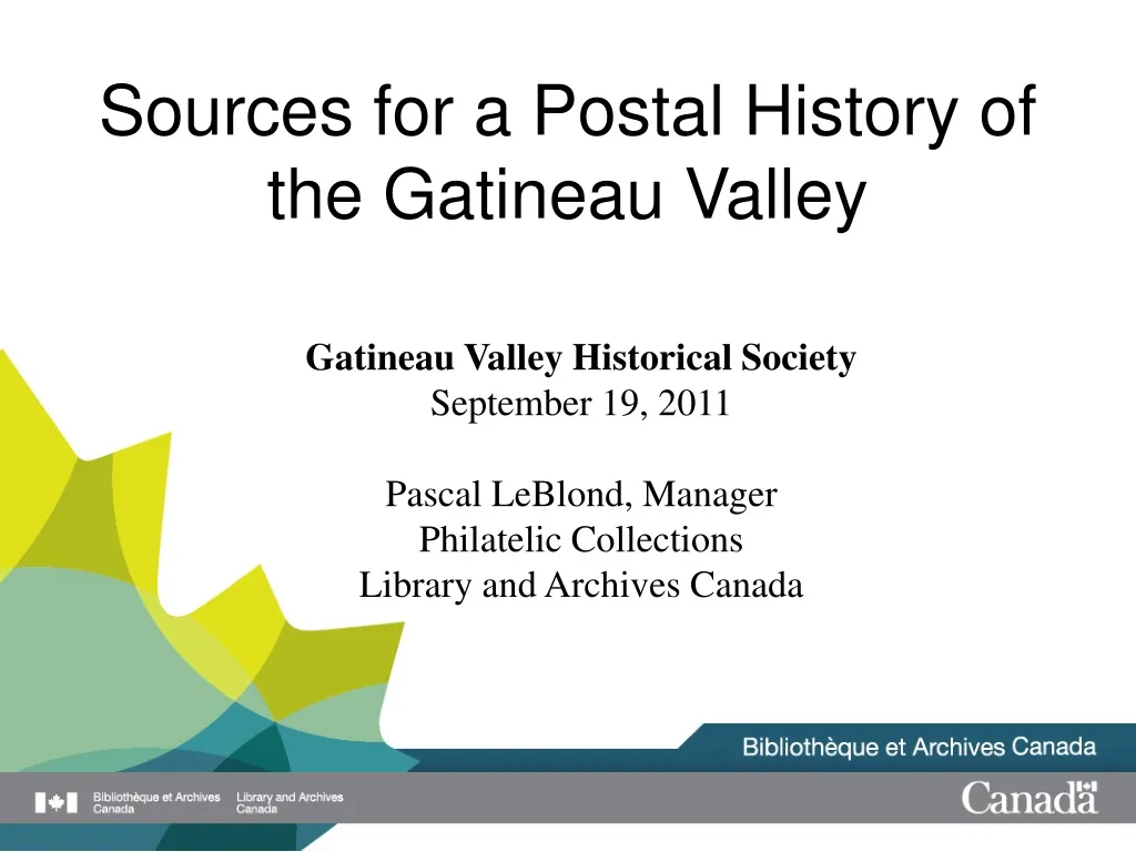 sources for a postal history of the gatineau valley n.