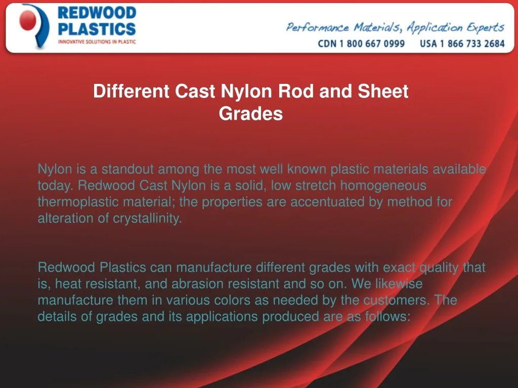 PPT Different Cast Nylon Rod and Sheet Grades PowerPoint Presentation