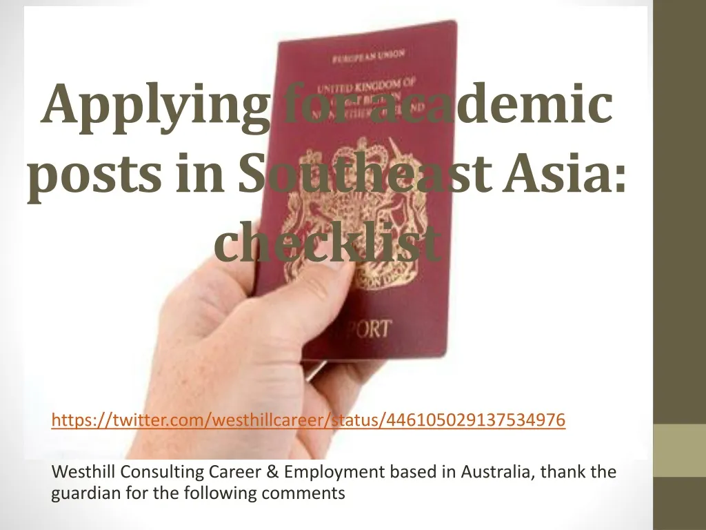 applying for academic posts in southeast asia checklist n.
