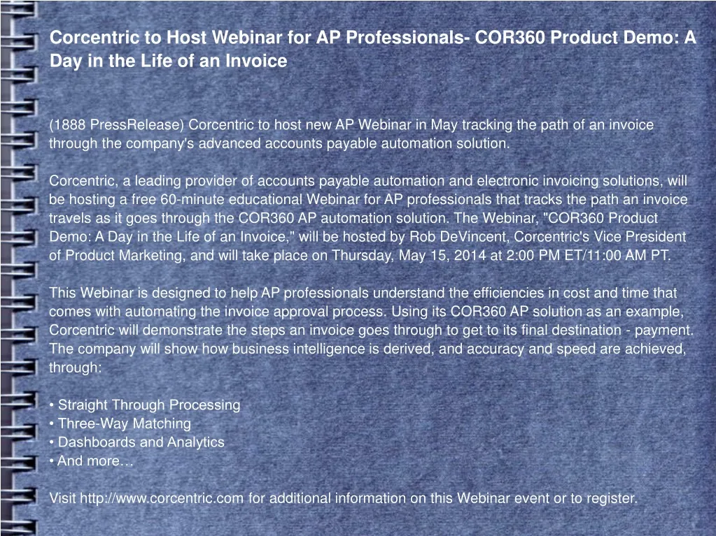 PPT Corcentric To Host Webinar For AP Professionals PowerPoint 