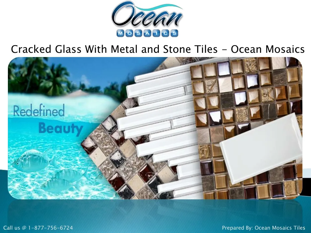 cracked glass with metal and stone tiles ocean n.