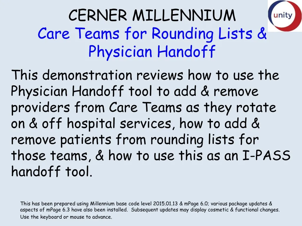 cerner millennium care teams for rounding lists physician handoff n.