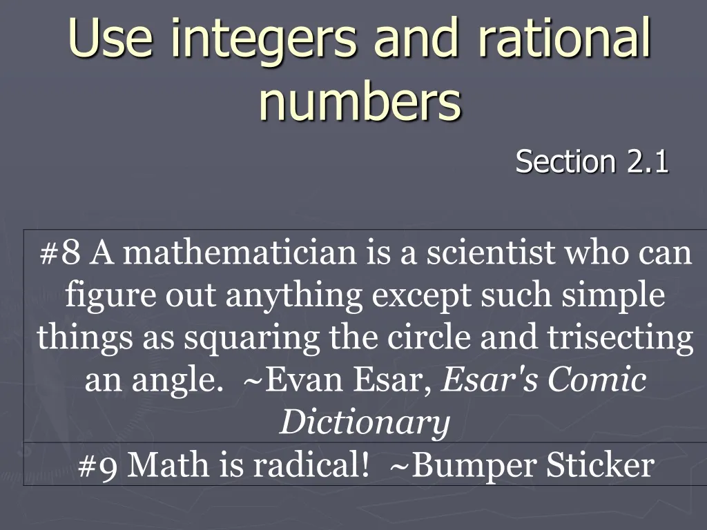 use integers and rational numbers n.